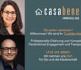 Image features two people, one man and one woman, advertising for Casabene Immobilien with a slogan: 'Professionale Erfahrung und Kompetenz, Persönliches Engagement und Transparenz, Und vor allem: Wir nehmen uns Zeit! Für Sie und die Käuferschaft.