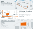 The image shows details of an attractive real estate property. The property is located in Parcelle 830, with a total area of 9'492 m2. It is zoned as A1 and has an Empfindlichkeitsstufe IV classification. The building height is 27m and the tree density is
