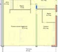 floor plan with entry hall, laundry room, bathroom, kitchen-dining-living room, 2 bedrooms, terrace