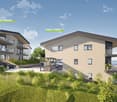 2 story residential building with 2 cars parked, carport with bicycles, plants in the garden, and a balcony.