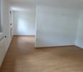 Empty room with wooden floor and white walls, two windows and a radiator.
