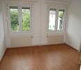 empty room, wooden floor, white walls, two windows, radiators