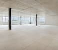 empty room, tile floor, white walls, large windows