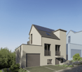 2 story house, solar panels, garage, balconies
