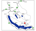 Map of Switzerland's freeways. There is an airport indicated on the map.