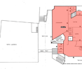 The floor plan shows a 310 m2 property with a ristorante, cucina (kitchen), atrio (atrium), scala (stairs), vano telef. (telephone area), lift, disponibile (available), and sala pranzo (dining room). The property also has a terrazza (terrace), vasca fiori