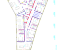 The floor plan shows multiple rooms, including a living room, kitchen, bedrooms, and bathrooms. There is also a balcony or terrace visible.