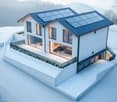 2 story house, solar panels, raised ground floor, balcony