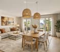 Balcony, View, wooden table, chairs, couches, lamps, carpet, coffee table, decorative pot