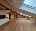 wooden floor, wooden walls, kitchen area, skylight