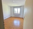 empty room, wooden floor, white walls, window with view, white radiator
