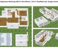 Floor plan of a ground-floor apartment with 108 m² living area and 143 m² usable area including garage and basement. Layout includes kitchen, WC, hallway, four bedrooms, two bathrooms, and two terraces.