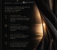 Promotional image for a real estate agency, featuring text in French about exceptional properties, high-end materials, and exclusive services.