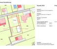Floor plan showing multiple plots labeled A, B, K, P, and 1/2, with details on parking spaces, potential development areas, and total saleable area of 409 m².