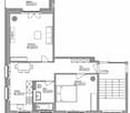 Floor plan of a 2-room apartment with a living area, kitchen, bathroom, bedroom, hallway, and balcony.