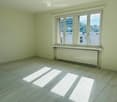 Empty room with light green walls, large windows, and a tiled floor. No furniture or equipment is present.