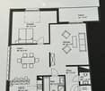 Floor plan of a 3-bedroom apartment with a kitchen, living area, bedroom, bathroom, hallway, and balcony.