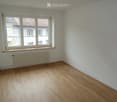 Empty room with light wooden flooring, white walls, and a large window with a radiator below it.