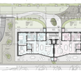 Floor plan showing two residential units with multiple rooms, gardens, terraces, and outdoor spaces.