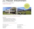 Promotional page for a house in Locarno-Monti, featuring images of a modern house with large windows and a well-maintained garden with outdoor seating.