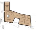 Floor plan showing a living area, kitchen, two bedrooms, two bathrooms, and a terrace.
