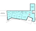 Floor plan showing a four-bedroom apartment with a living room, kitchen, dining area, and a terrace.