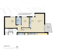 Floor plan of a 3.5-room apartment with a living/dining area, kitchen, two bedrooms, bathroom, hallway, and balcony.