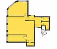 Floor plan of a house with multiple rooms including a living area, bedroom, bathroom, and a staircase leading to an upper level.