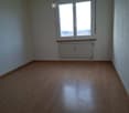 Empty room with wooden floors, white walls, large window, and radiator