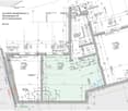 Floor plan of a commercial space labeled 'Gewerbebereich 2' at Olternstrasse 36, Schönenwerd, showing layout with multiple rooms, dimensions, and structural details.