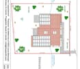 Floor plan of a residential property with three apartments, labeled 'Proprietario: Villa con 3 appartamenti. Progetto: Nicola Bettemello (info@plan50.com)'. The layout includes green zones, pedestrian pathways, and labeled sections such as 'ZONA VERDE' an