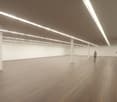 wood floor, white ceiling, recessed lighting, white walls, empty space