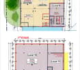 Floor plan showing two levels: ground floor and first floor. Ground floor includes workshops, storage, and restrooms. First floor includes heated offices and a storage area.