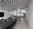 conference room with a long table, black chairs, whiteboard, TV, keyboard, mouse, and other office equipment