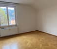empty room, wooden floor, white walls, large window, radiator