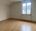 empty room, wooden floor, white walls, large window, radiator