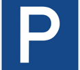 Blue sign with a white P