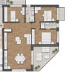 Entrance hall, living room, kitchen, dining room, 2 bedrooms, bathroom, terrace