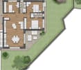 floor plan with living room, dining room, kitchen, 3 bedrooms, terrace, and parking area
