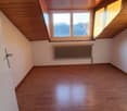 Empty room with hardwood floor, white walls, a ceiling lamp, large window, and a radiator