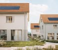 New modern townhouses with solar panels on the roof