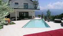 modern house, swimming pool, terrace, balcony, garden, view