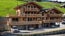 Detached house with wooden exterior, three-levels, three balconies, garage, multiple parking places