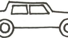 A line drawing of a car