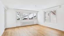 empty room, hardwood floors, white walls, large windows, radiator