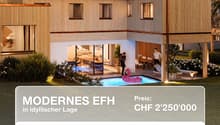 Modern house, wooden facade, solar panels, garage, swimming pool, terrace