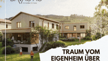 modern family house, brown facade, white windows, front yard, 2 storeys