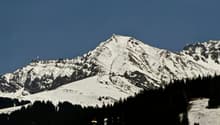 Mountain view from a house roof, snowy mountains, trees, night sky