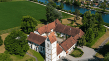 Historic building, large, brick walls, steeple, clock, windows, large garden, large driveway
