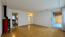 empty room, hardwood floors, fireplace, sliding glass doors to deck